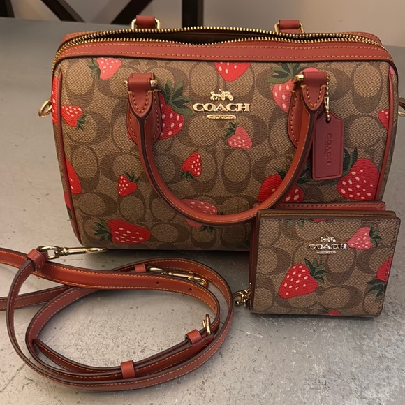 Coach Handbags - Coach Brown and Red Strawberry Print Women's Bag Set